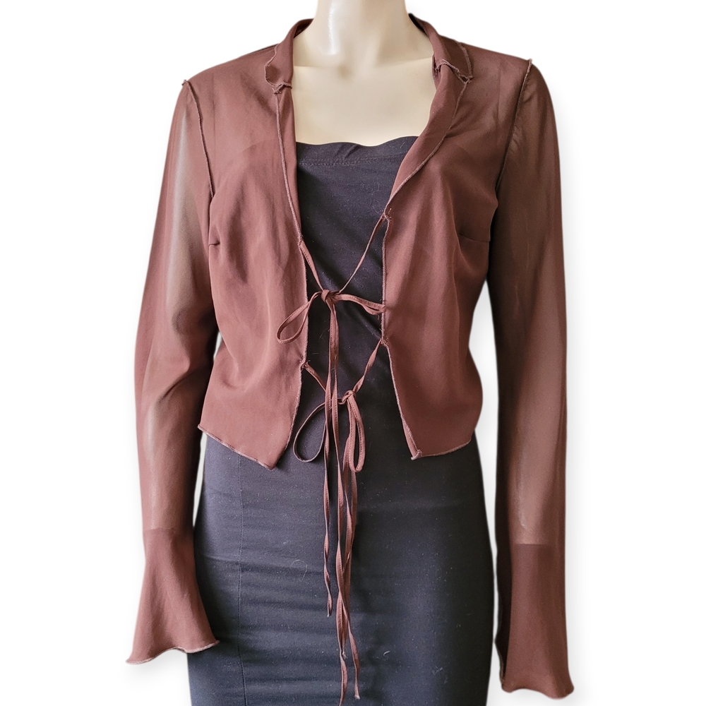 Sheer Tie-Front Blouse For Layering Chocolate Brown Medium Fairy Grunge H&M